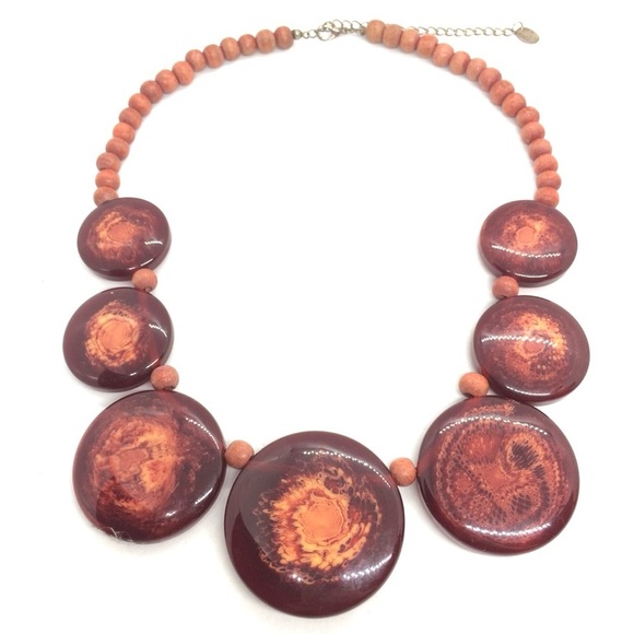 ICING LUCITE STATEMENT DISCS NECKLACE WOODEN BEADS STATEMENT CIRCLES BOHO WOW - Picture 7 of 16